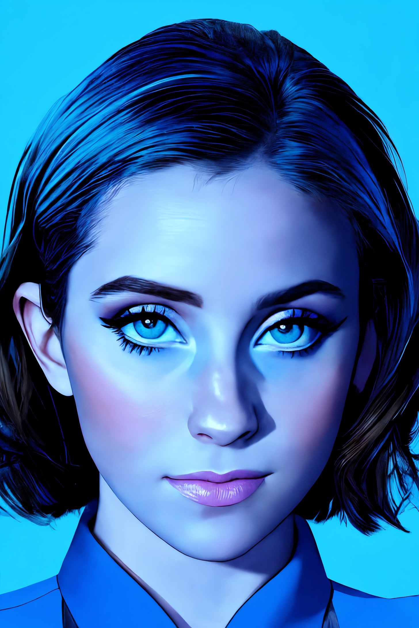 A close up of a woman with blue eyes and a tie - SeaArt AI