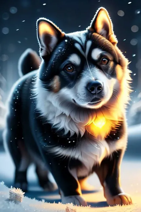 frostedstyle, cute dog, highly detailed clean, beautiful detailed intricate, 8K, sharp focus, dim dusk, atmospheric lighting, be...