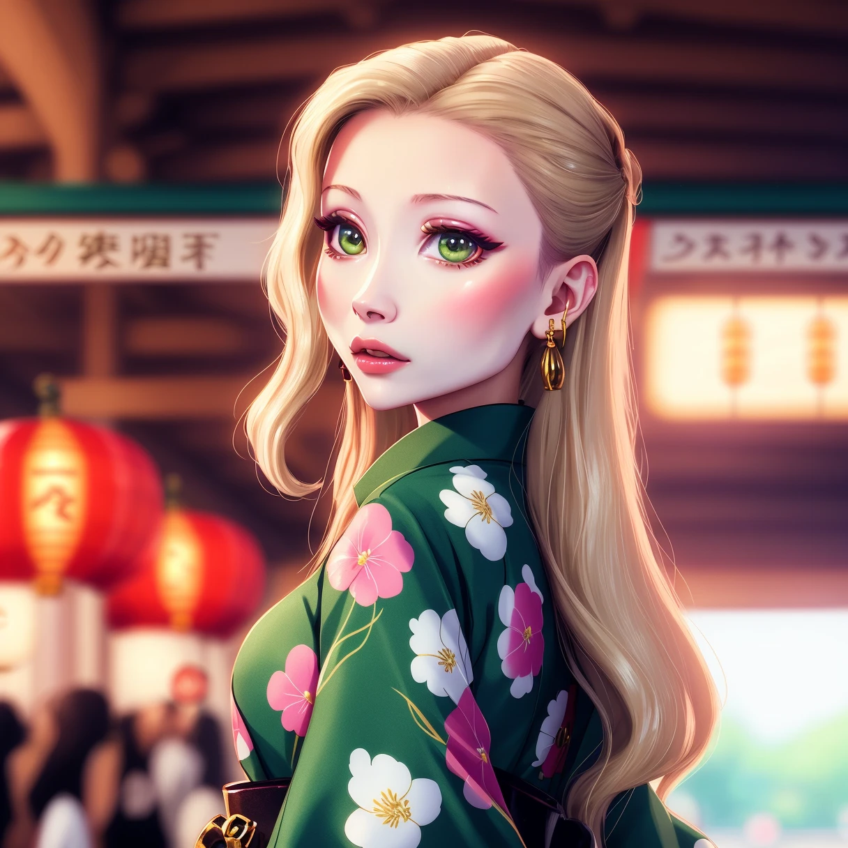 (dreamlikeart style:0.5),( redshift style:0.5),(analog style:0.5),(mdjrny-v4 style:0.5), (studio_ghibli_anime_style style:0.9), (copeseethemald style:0.5),(thepit bimbo:1.2),(glossy sexy bimbo:1.2),

(Emily Browning:1.2),geisha, woman, 1girl,masterpiece,closeup,
beautiful, long_hair, looking_at_viewer,face focus,
beautiful detailed green_eyes,hands down, (arms_behind_back:1.2),
smooth skin, (subsurface skin scattering:1), shiny skin,vax,plastic,
floral_print,japanese_clothes, wide_sleeves,kimono pattern, kimono,

pets, cat, dog, fox,daruma_doll, lantern, maneki-neko, torii, obi, outdoors, paper_lantern,msash, shiba_inu,  stairs, torii, youkai,Japanese dolls,
cherry blossom, Japan,Tokyo,train station,

intricate, concept art,
realistic proportions,