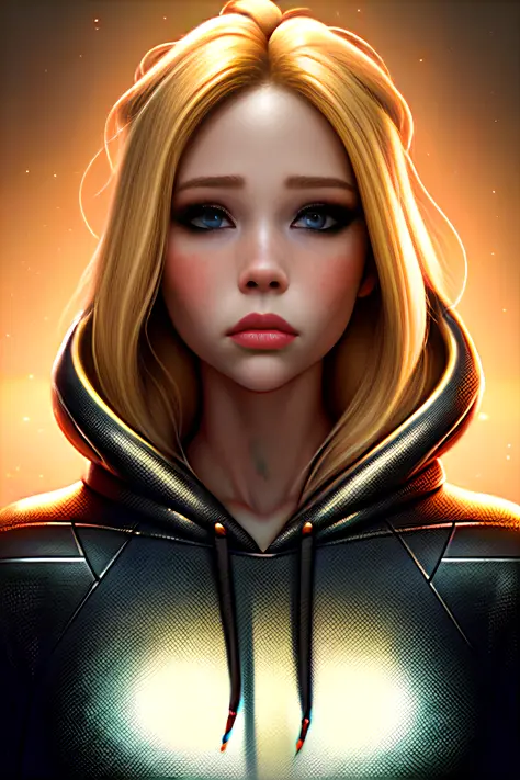 portrait blond hair  female hoodies heroic, cyber  glossy, eyes detailed no makeup, redshift style, fat 18k, tentacles, woman, b...