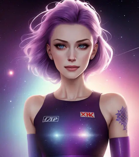 19yo female, pale skin, European,

[(colorful explosion psychedelic paint colors:1.2)::0.375]

sport outfit, closeup, extreme closeup, photorealistic, 
smiling,
purple hair, tattoos, 
(full body), perfect eyes, athletic, realistic proportions,
(outer space background:1.1),
vivid colors,
by Mark Edward Fischbach, artstation, concept art,  masterpiece,  colorful, elaborate background,  photography, smooth, sharp focus,  award-winning,  8K,  hrd,  art by greg rutkowski,