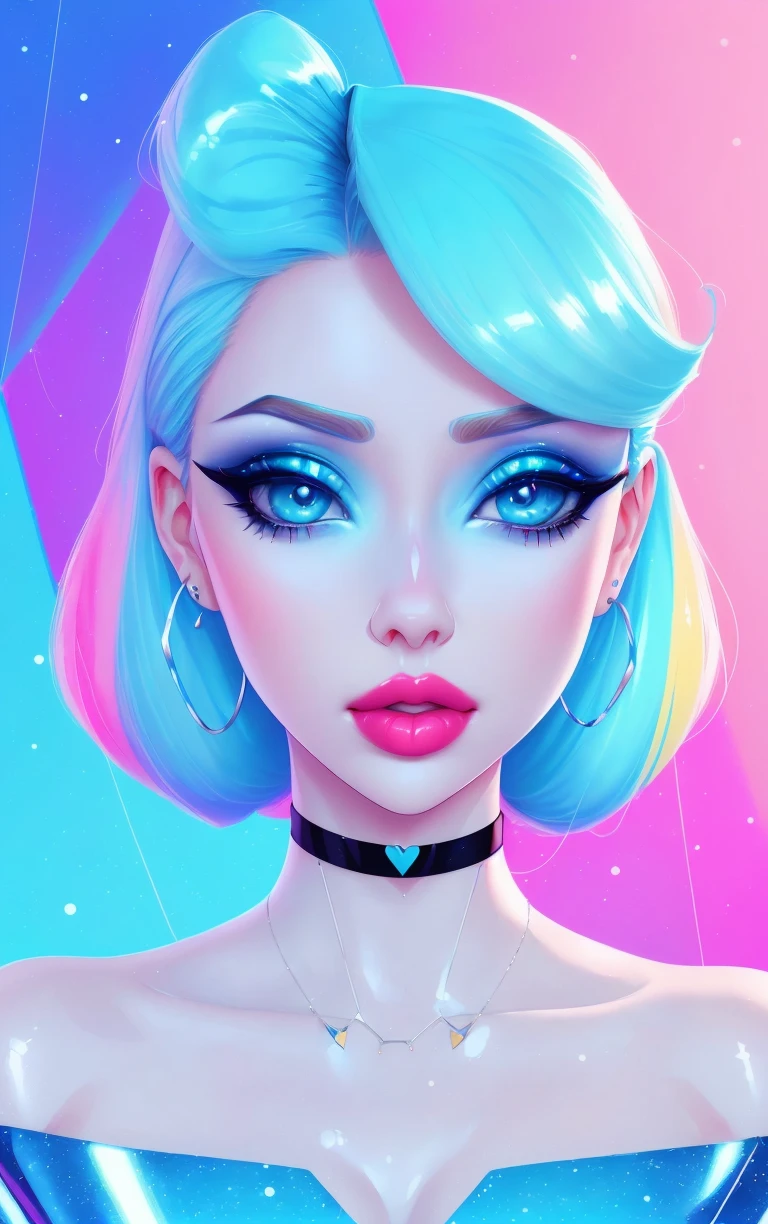 1girl, solo, (slutty bratty bimbo:1.1), fashion, shiny transparent jacket, latex crop-top, beautiful detailed blue_eyes, smile, twintails, blonde_hair, abstract geometric background, iridescent, chromatic aberration, medium shot,
[(colorful explosion psychedelic paint colors:1.2)::0.375],

magazine cover, cover art, illustration, studio shot, (anime:0.8),

shiny_skin,vax,3d,plastic,
choker, earrings, eyelashes, eyeshadow, lips, lipstick, jewelry, makeup, nose, parted_lips,standing, navel,

studio_ghibli_anime_style style, copeseethemald style