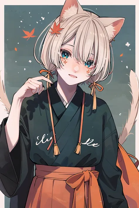 koikoi, 1girl, animal ears, solo, female focus, looking at viewer, blue eyes, leaf, cat ears, jewelry, ring,cowboy shot,  <lora:...