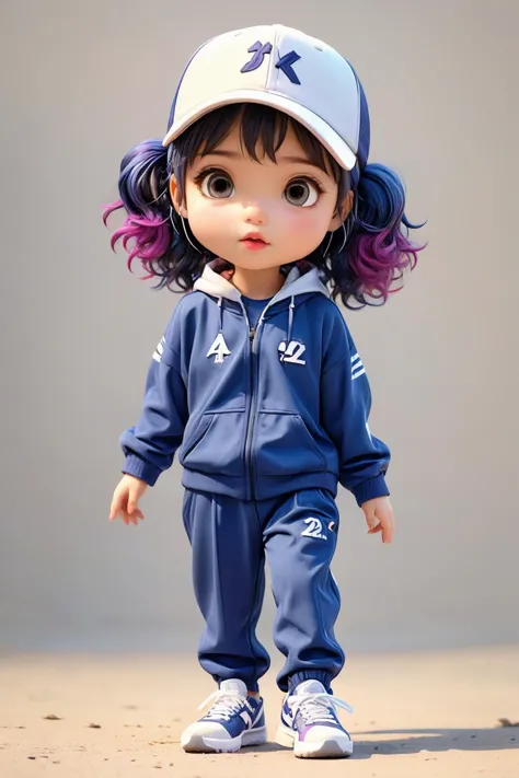 1girl,solo,chibi,(Athleisure_tracksuit:1.5),(Sneakers_with_colorful_soles:1.4),(Baseball_cap:1.3),(Urban_market_background:1.4),...