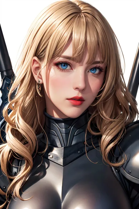 ((masterpiece)),highres, original, beautiful detailed eyes,white background,
realistic,adult lady,handsome,(royal elder sister),
((black armour)),breastplate,longeyelashes,bangs,(parted bangs),makeup,
1girl, solo,
red_lips,lipstick,[lightblue eyes],blonde_hair,wavy_hair, big_breasts,(by Artgerm)
portrait, highlydetailed skin, no watermark signature, insanely detailed, ((masterpiece)), absurdres, HDR,
((best quality)),