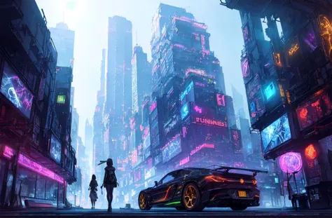 1girl, ((masterpiece)), ((extremely detailed)), ((best quality)), ((8k_wallpaper)), walking into stars gate, hyperspace, unreal, (steel pen painting), Edward Hopper, (intricate detail:0.9), fantasy, multiverses, (cityscape), neon, cyberpunk, ((skyscraper)), concept art, (HDR), raytracing, glossy, lens flare, (futuristic) cars, high contrast