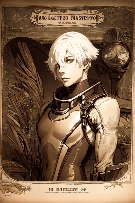 anime character with white hair and a clock in a frame