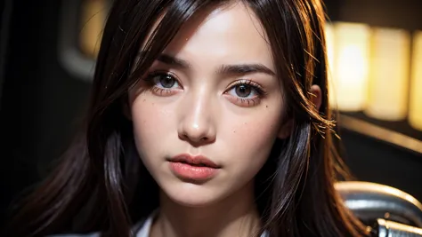 a close up of a woman with long hair and a tie