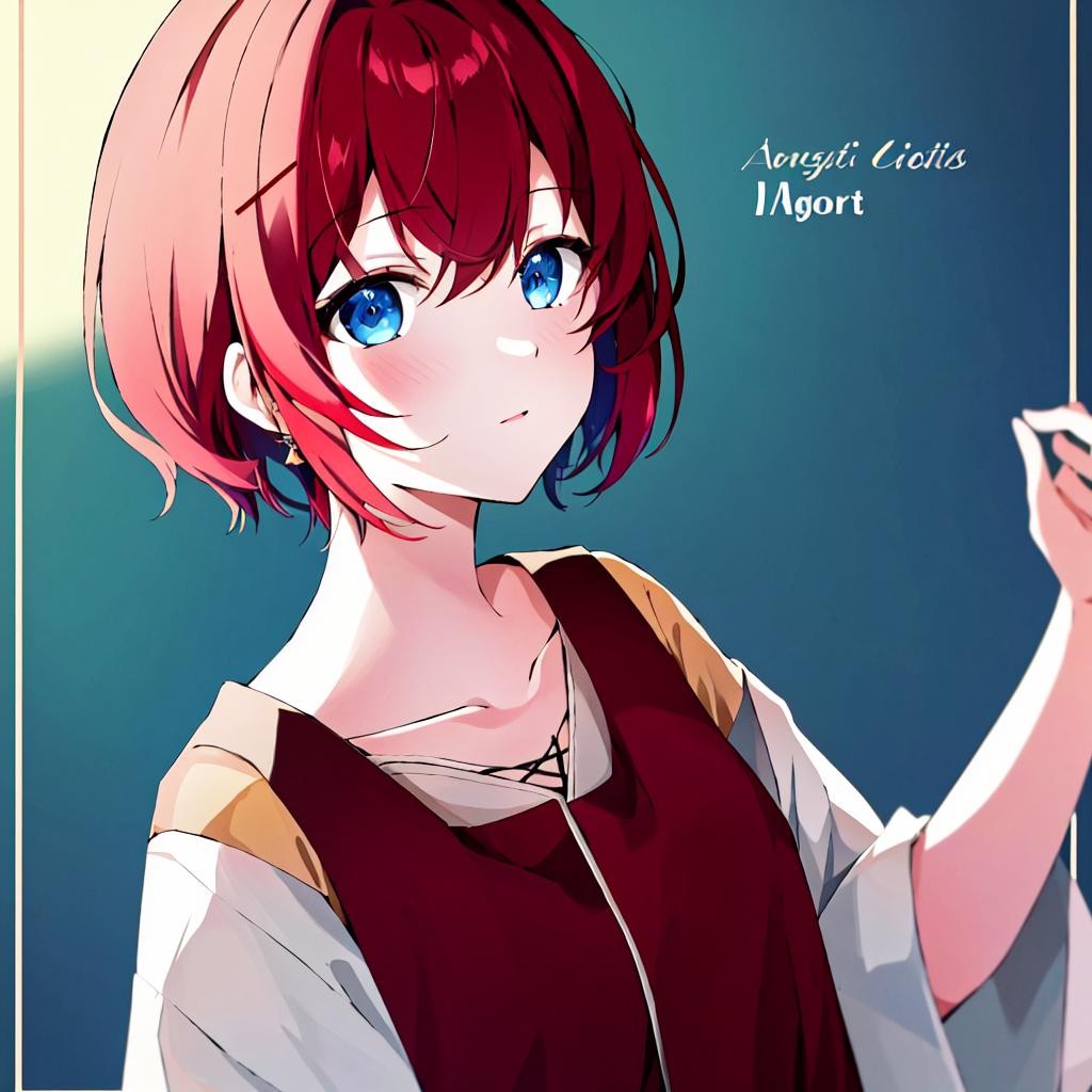 Anime girl with red hair and blue eyes holding a cell phone - SeaArt AI