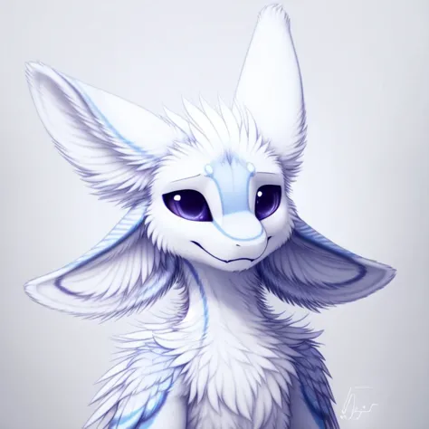 a drawing of a furry animal with blue eyes and white fur