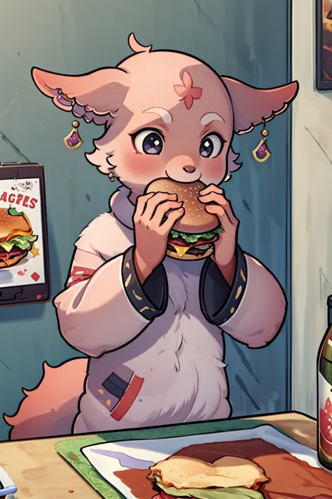 anime - style illustration of a pig eating a sandwich with a bottle of beer