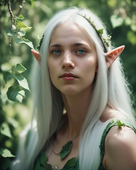 score_9, score_8_up, score_7_up, portrait of elf woman, photography, detailed blue eyes, face portrait, white hair, long hair, g...