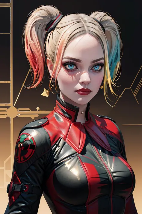 1girl,Harley,<lora:HarleyQuinn:0.8>,, <lora:GoodHands-beta2:1>,nice hands,perfect hand Soft illumination:0.8, symmetrical face:0...