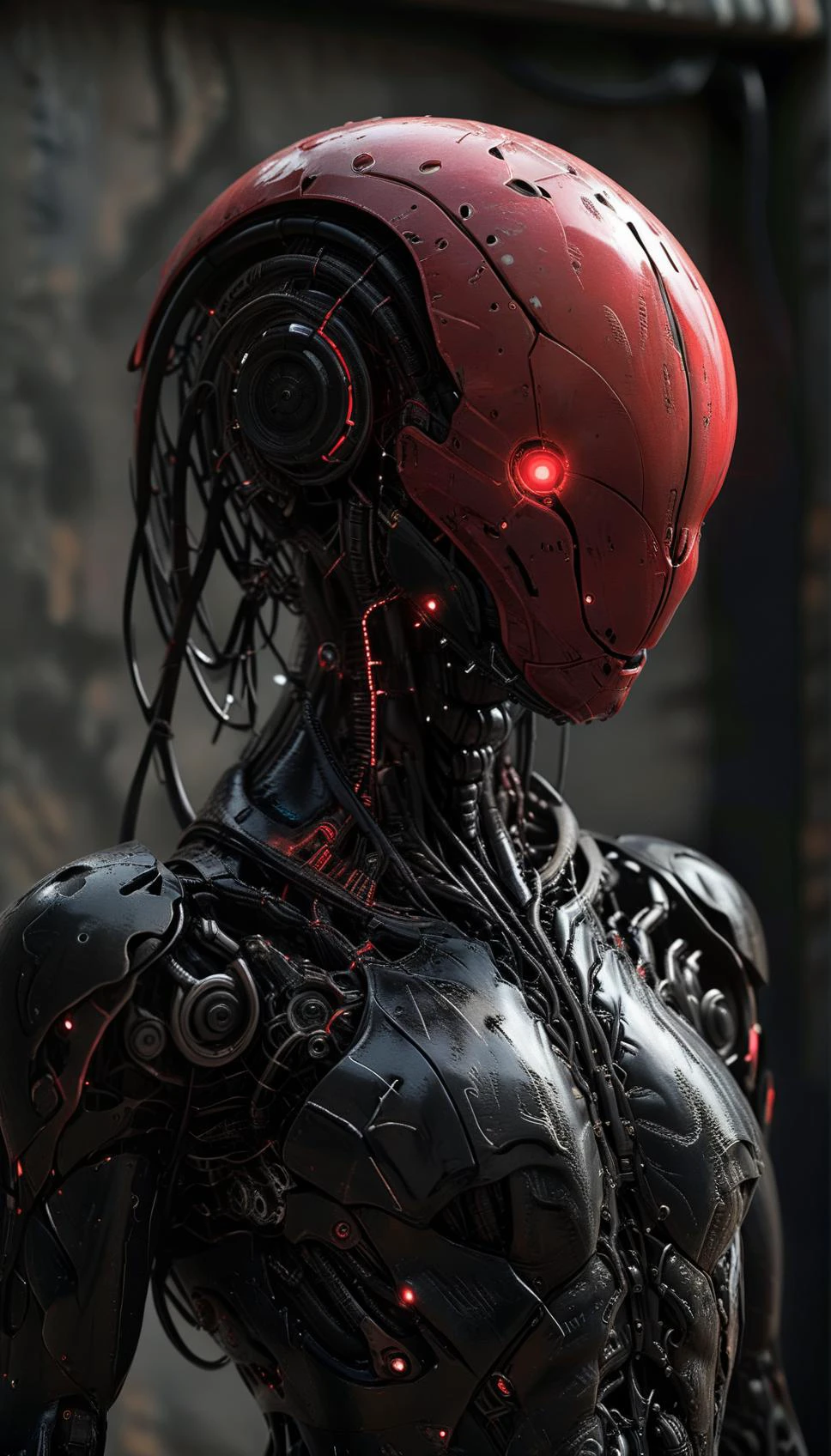 全彩 LED 灯,无脸,CYBOrG,H. r. 吉格风格,
赛博朋克风格的机器人,科幻,未来派,极简主义者,电影灯光,充足的光线,陶瓷风格外壳,光滑的表面,反光面,虚幻引擎,red and black shell,(全身:1.5),
超现实的幻觉,错综复杂ly detailed sharp focus,数字艺术,完美构图,漂亮 详细,错综复杂,ArtStation 上流行极其精细的 Octane 渲染,8K艺术摄影,photo实际的 concept,贝壳上有 Eve 的涂鸦,(photo实际的, 实际的:1.2),