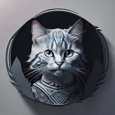 a close up of a cat with a collar on a plate