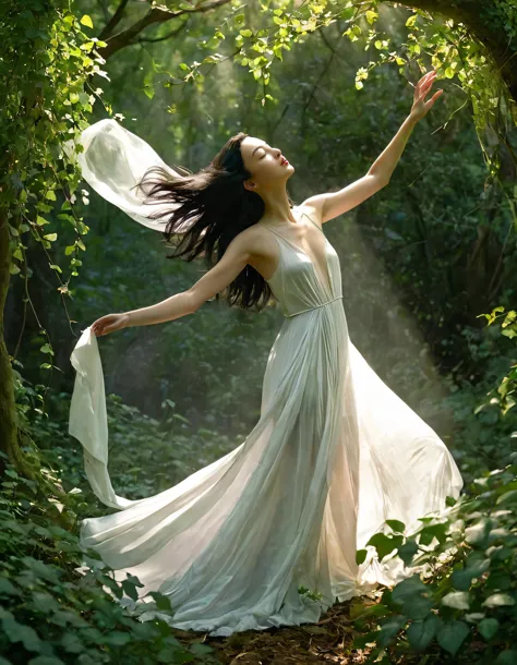 arafed woman in a white dress in a forest