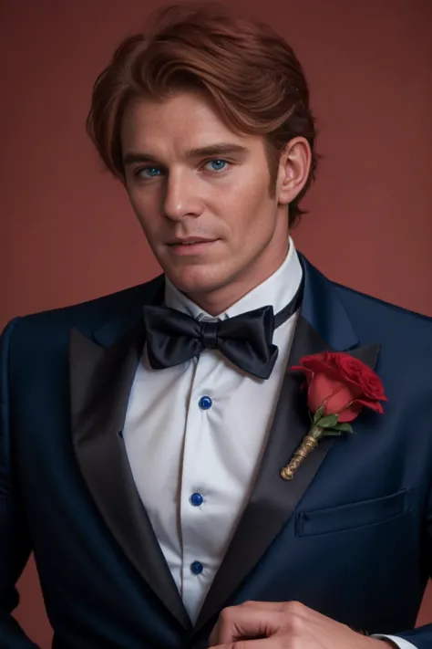 arafed man in a tuxedo with a rose in his lapel