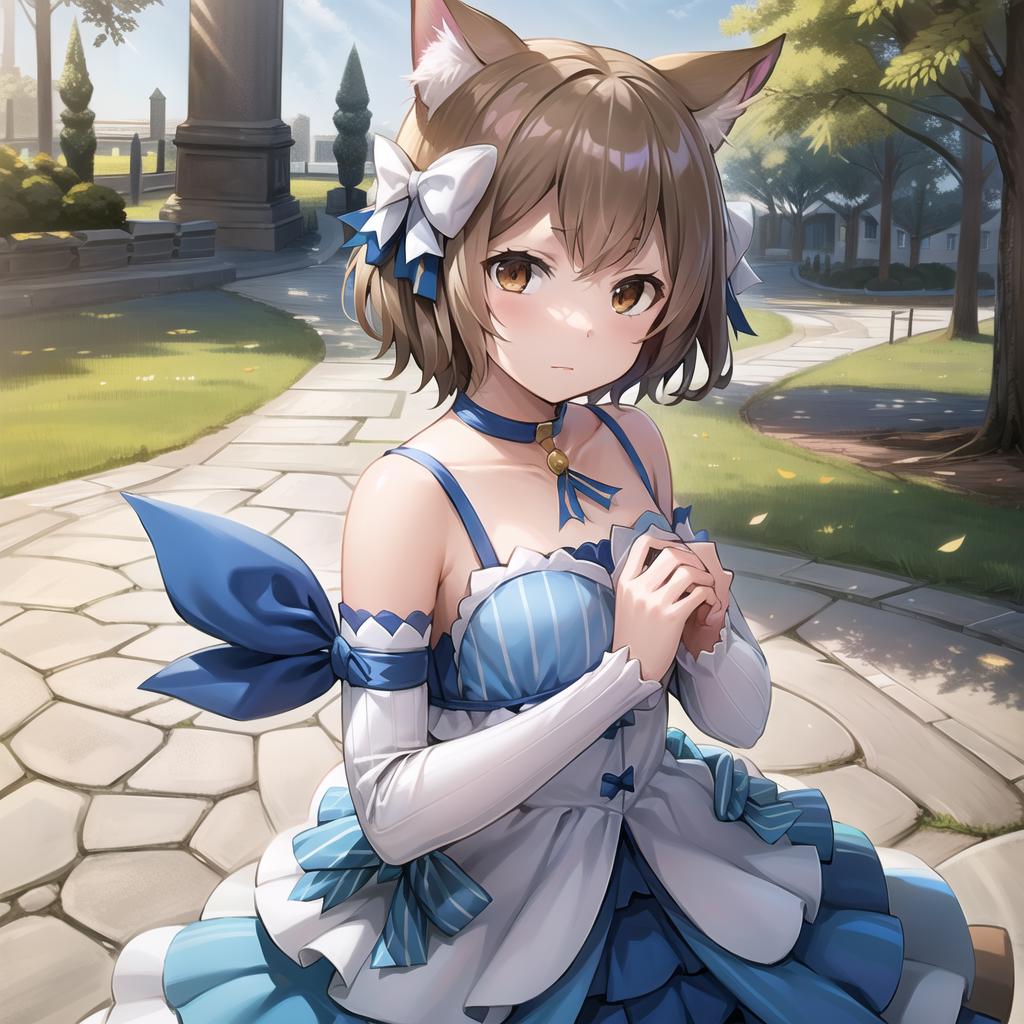 Anime girl in a blue dress with a cat ears and a bow - SeaArt AI