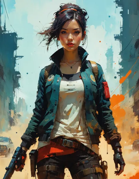 by Ashley Wood and Ismail Inceoglu,  (pretty , nebulous , masterful:1.4), poster art, bold lines, hyper detailed, expressive,  award winning,  (female:1.4), (intricate details, masterpiece, best quality:1.4),
diffused lighting , looking at viewer, dynamic pose, wide angle view,
<lora:add-detail-xl:1> <lora:xl_more_art-full_v1:0.5> <lora:looking_at_viewer:2>