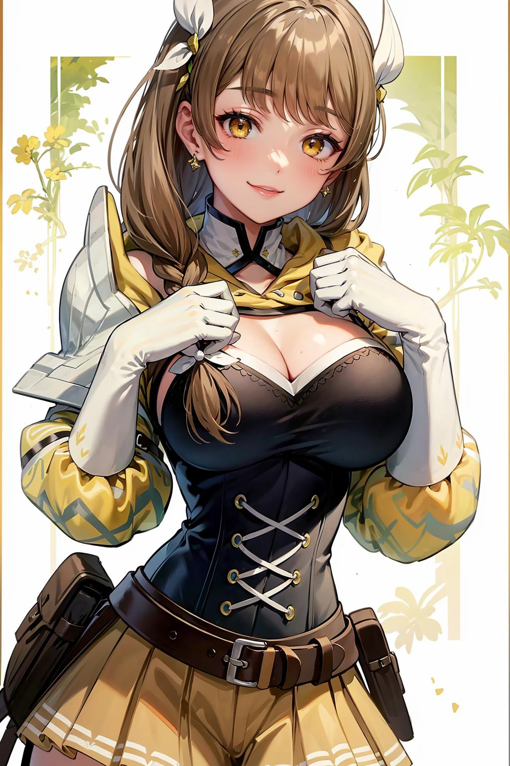 A woman in a corset and uniform holding a gun - SeaArt AI