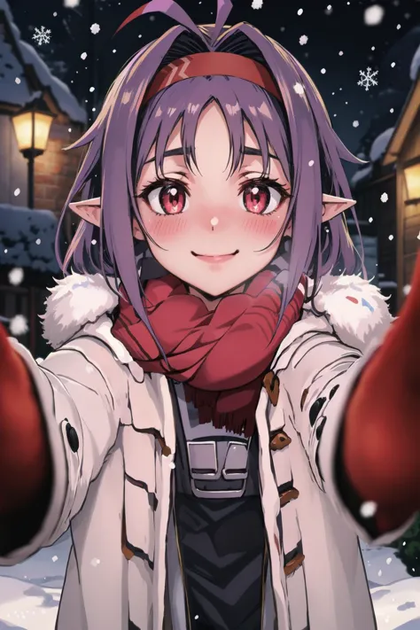 a close up of a person in a coat and gloves in the snow