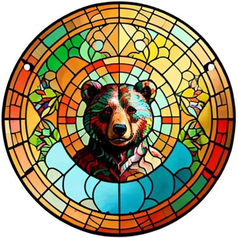 bear in snow <lora:sglass:0.8> stained sglass style circle [medal]