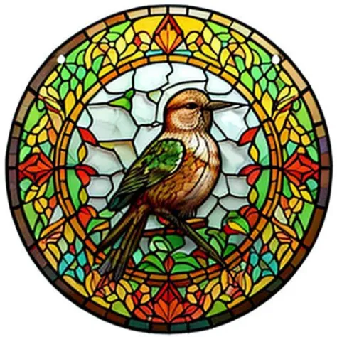 parot bird in the jungle <lora:sglass:0.8> stained sglass style circle