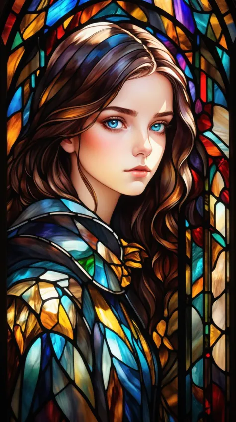 1girl, solo, looking at viewer,  <lora:Stained Glass Portrait:1>, Stained Glass Portrait, masterpiece,best quality,extremely detailed,fine details,official art,unity 8k wallpaper,4K,8K,UHD, antiBlur,photography, abstract background, (upper body:1.5), front portrait, perfectly detailed eyes