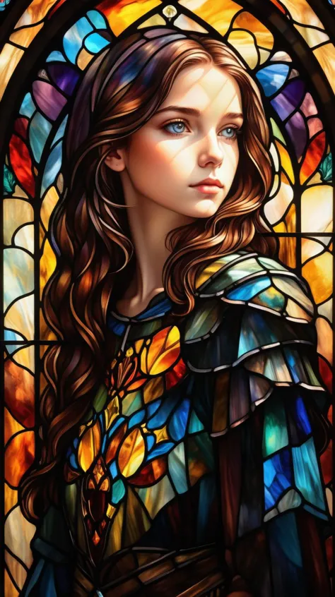 a painting of a woman in a stained glass window