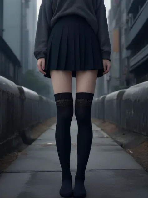 Hyperrealistic art (Masterpiece Photo:1.3) of (Ultra detailed:1.3) 1girl, asian, zettai ryouiki, wool stockings, black skirt, standing, pale skin, japanese city background,(by Artist Adolf Kosarek:1.3),Highly Detailed,(Abstract Illusionism:1.3) . Extremely high-resolution details, photographic, realism pushed to extreme, fine texture, incredibly lifelike