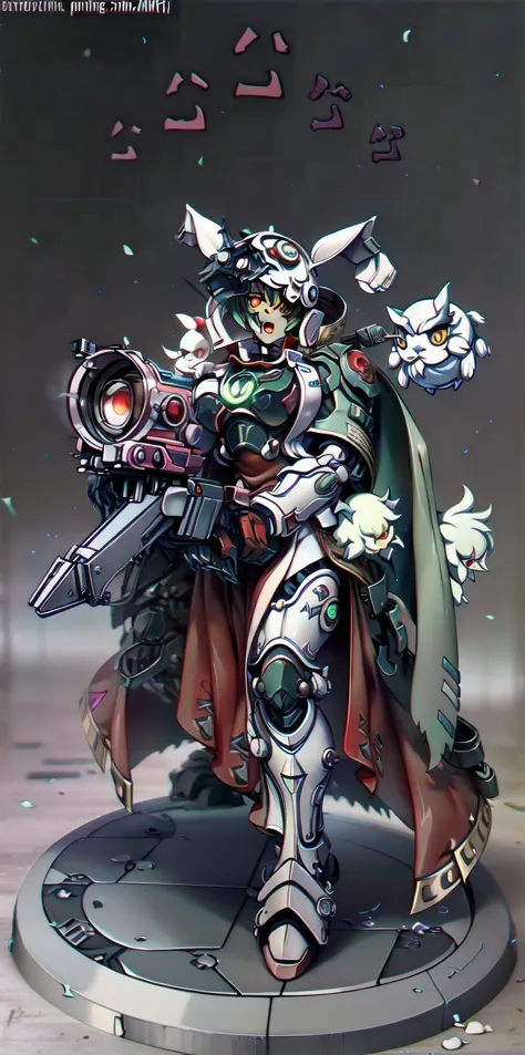 solo, 1girl, (white long fluffy bunny ears.1.5), green hair, <lyco:GoodHands-beta2:1.0>, <lyco:image_compositionLoCon:1.0>,black military uniform, jacket, jet black skirt, red tie, oversized mechanical gauntlets, claws on fingers, (red glowing eyes:1.5), violence, <lyco:Robotaction:0.2>, debris, motion lines, speed lines, <lora:urbantechwear:0.35>, techwear, outfit, mechanical limbs, exciting camera angle, MenacingJojo, text, <lora:MenacingJojo:1>, red eyes, full armor, power armor, mecha, gundam, (PALE SKIN:1.25), <lora:add_detail:0.35>, nice hands, perfect hands, military jacket, overcoat,  <lora:Pmini_v4.0:1.0>