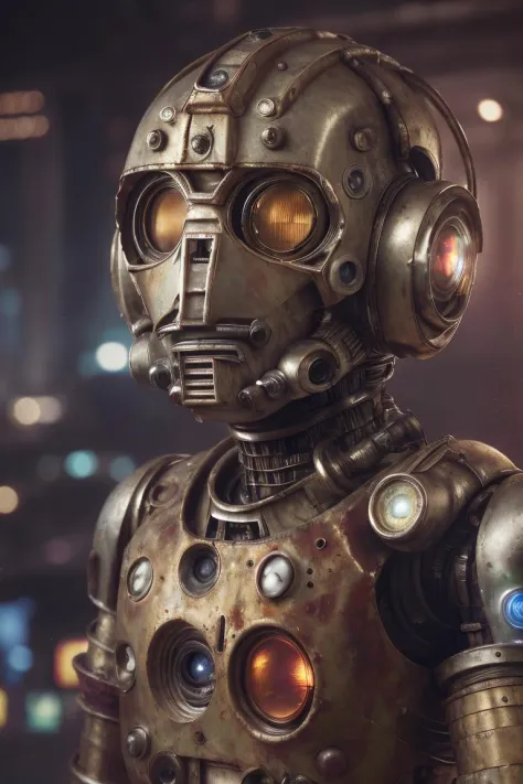 High exposure of a Rusty Cyberman, Air traffic controller, Yume Kawaii, cinematic lighting, depth of field, bokeh, realism, photorealistic, hyperrealism, professional photography, uhd, dslr, hdr, ambient occlusion, iris and pupil rendering, advanced color ...