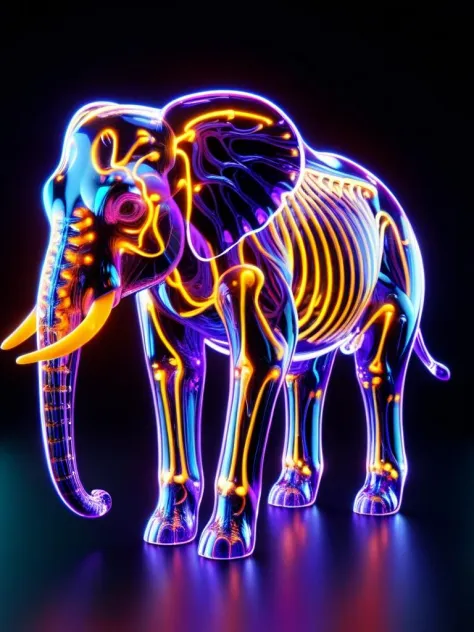 glas elephant, full body, visible orange neon skeleton, purple neon vein, tranzp <lora:tranzp-sdxl:1>