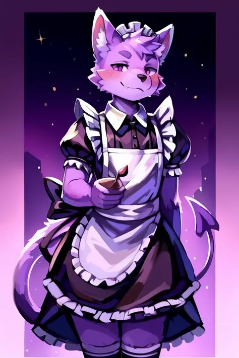 a drawing of a cat dressed in a maid outfit