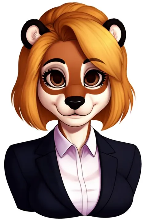 a cartoon image of a woman with a cat face and a suit