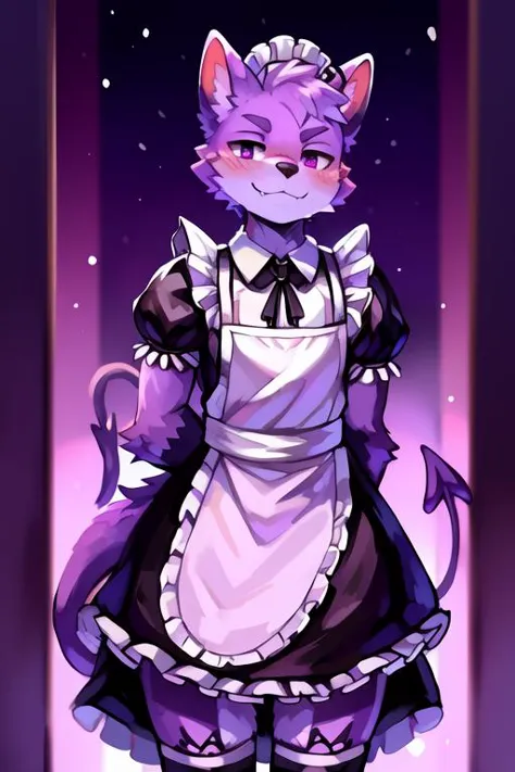 a cartoon cat dressed in a maid outfit and holding a cat