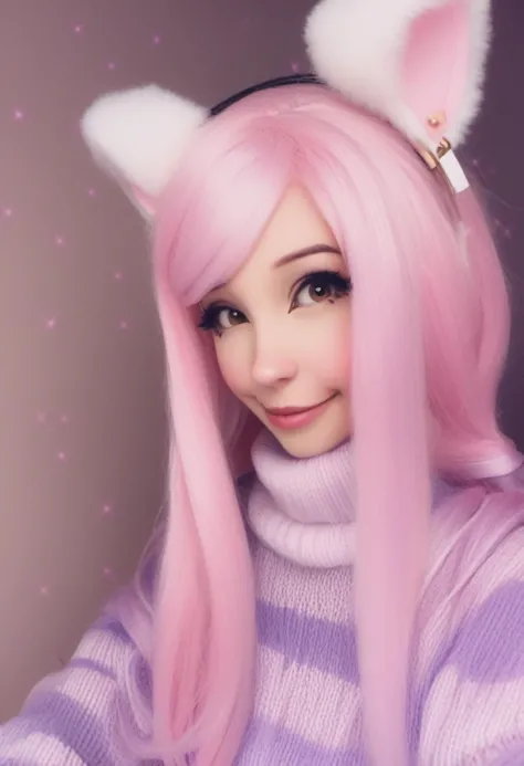 zPDXL, real, <lora:Belle_Delphine_for_PonyXL:1>, belle_delphine, 1girl, solo, animal ears, upper body, sweater, cropped sweater,...