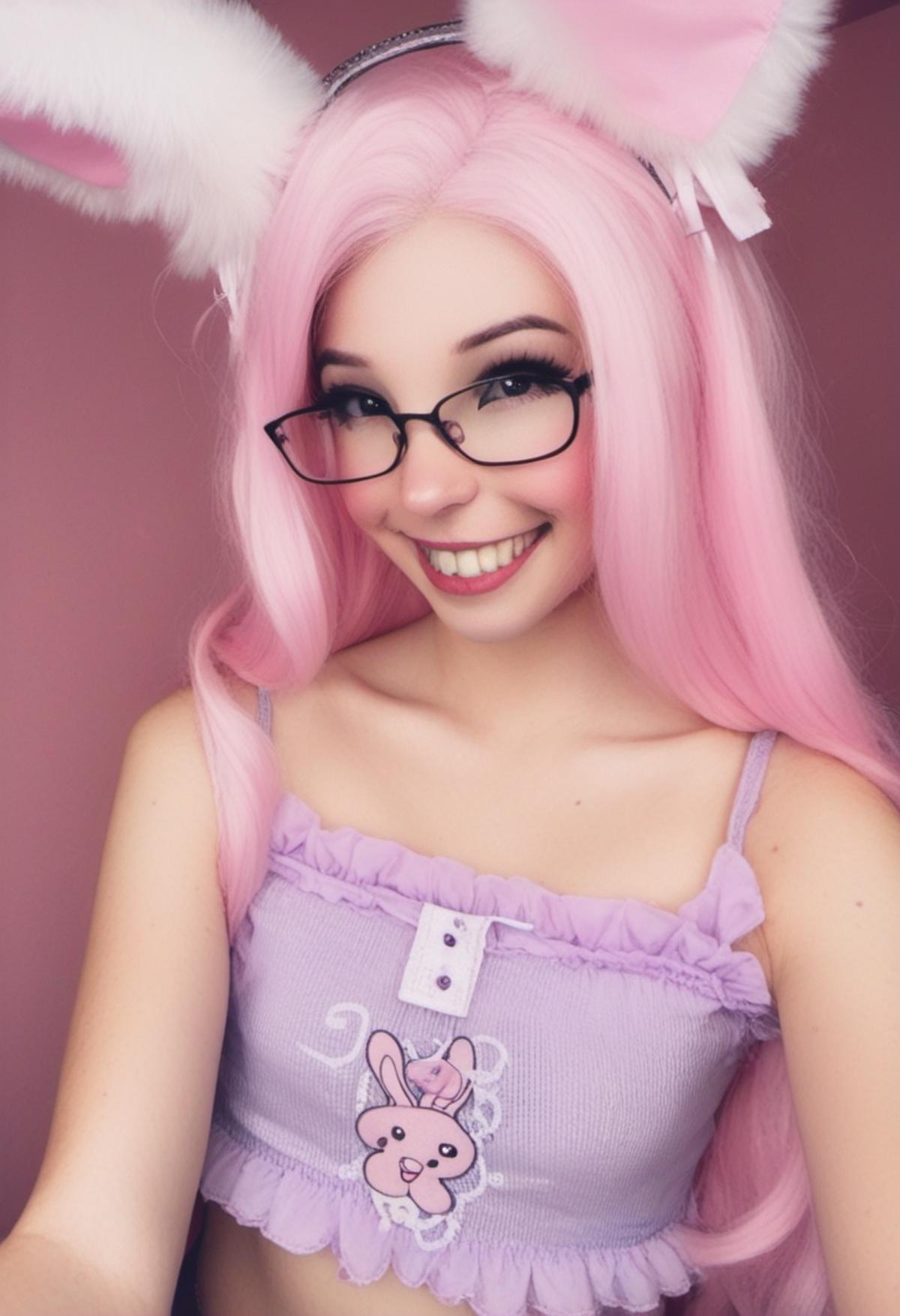 Belle Delphine, white and pink color scheme，Sexy Girls ， body - SeaArt AI