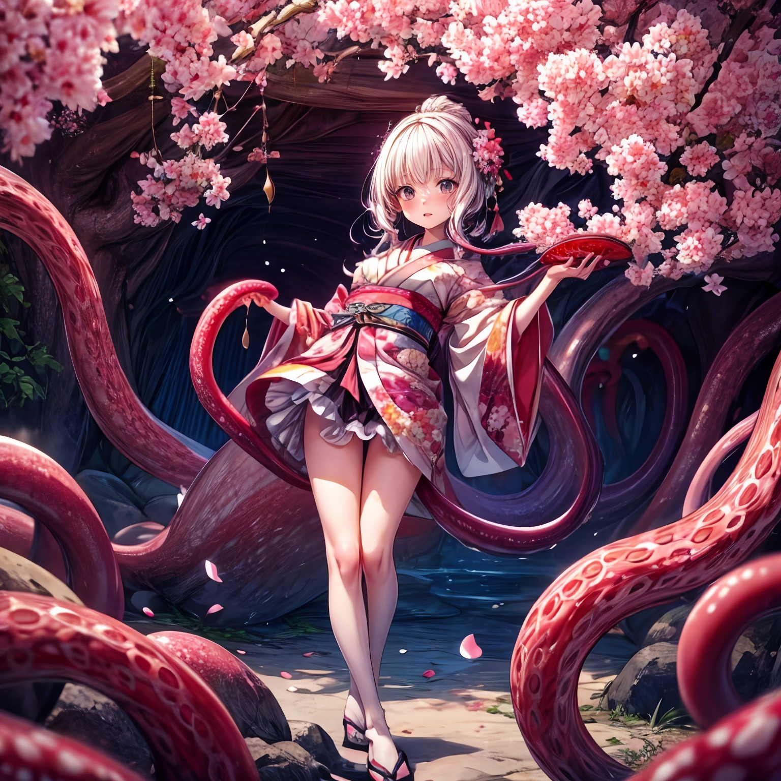 ムチムチfemale,Bondage,female,Anime Style,M-shaped legs,Tentacle restraint -  SeaArt AI