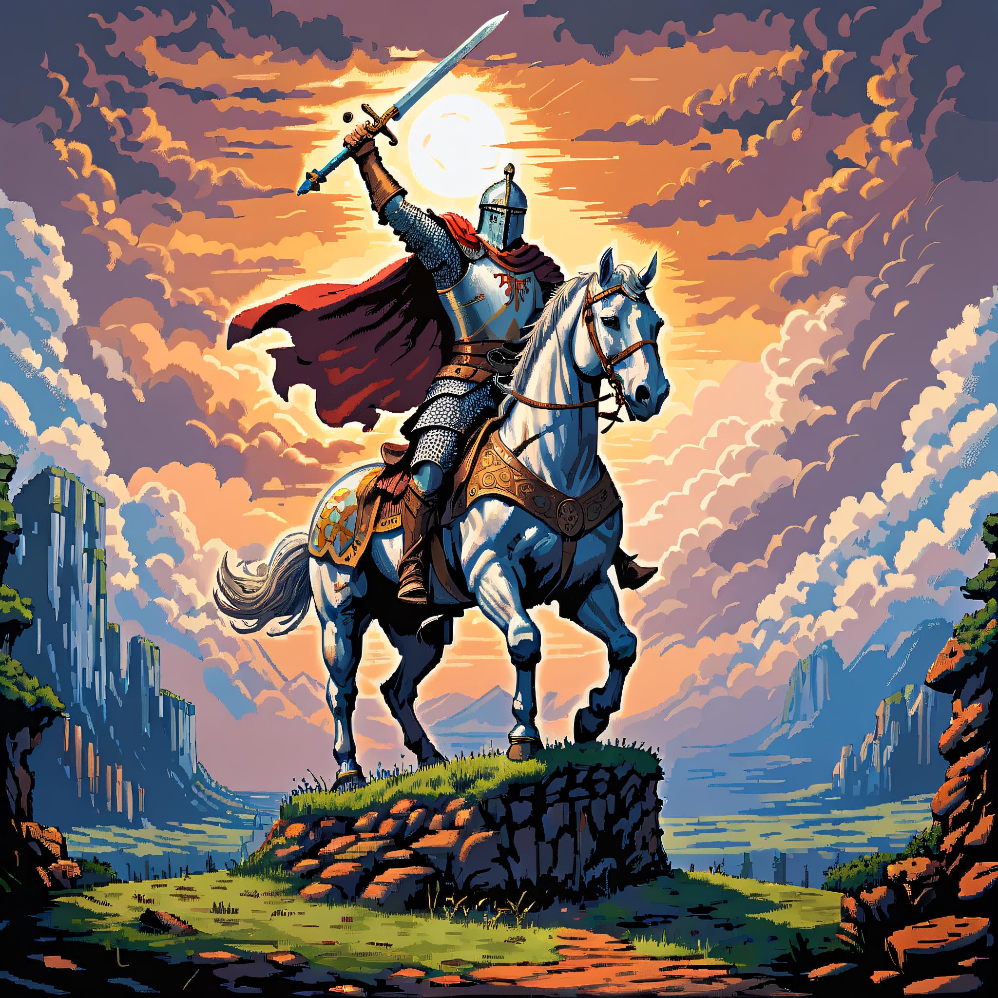 A painting of a knight on a horse with a sword - SeaArt AI