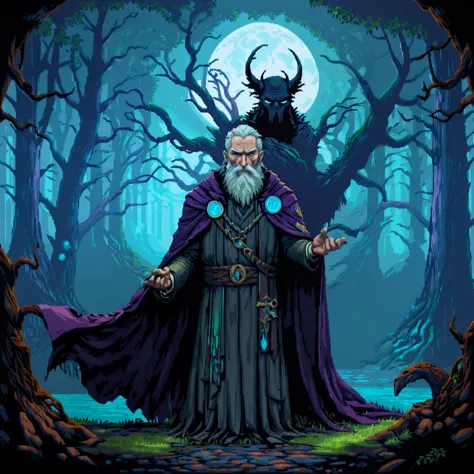 a cartoon illustration of a wizard with a horned head and a long beard