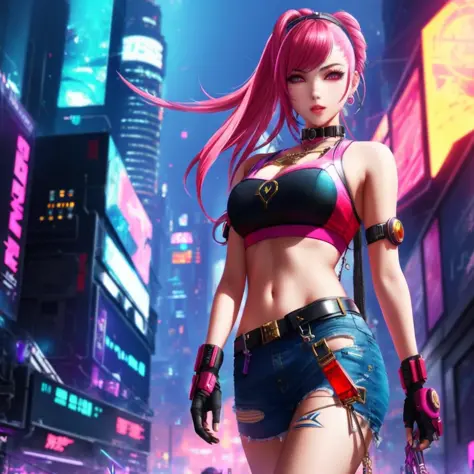 1girl, sakimi mix, walking, at a city, cyberpunk, (upper body), (masterpiece)