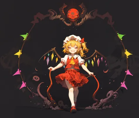 anime girl in red dress with a red bow and a red demon