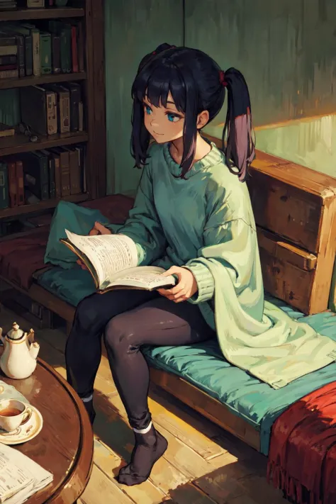 masterpiece, best quality, extremely detailed, detailed background, detailed face, BREAK 1girl, solo, cozy scene, contented expr...