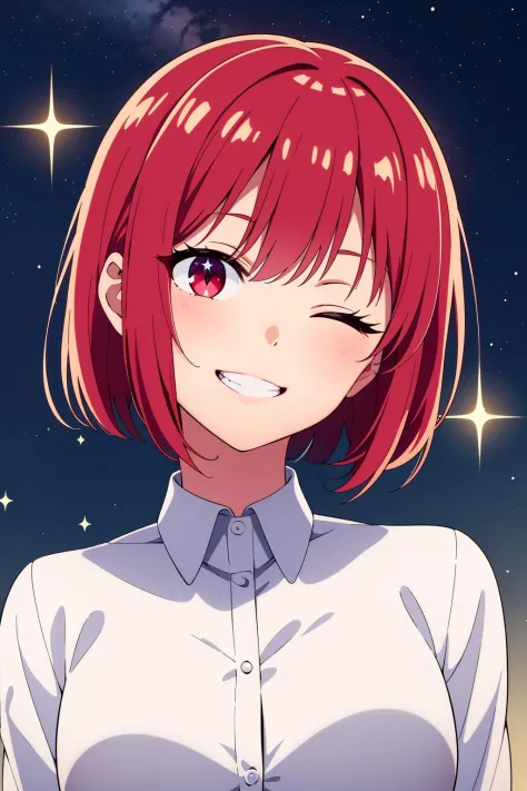 (masterpiece), best quality, expressive eyes, perfect face, solo, anime screencap, 
short hair, red eyes, red hair, bob cut, med...