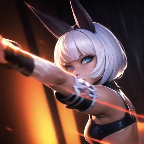 ((extreme detail)),(ultra-detailed),(painting), chiaroscuro, extremely detailed CG unity 8k wallpaper, best quality, portrait,Ms Fortune, cat ears,fighting pose