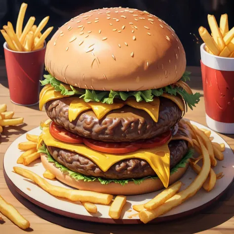 a close up of a hamburger and fries on a plate