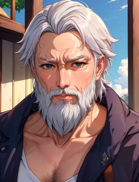 art by cc-anime,close up, cover photo, older man with a beard