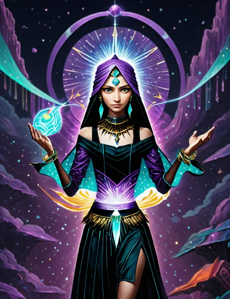 DonMChr0m4t3rr4 female Djinn, supernatural beings, Middle Eastern folklore, humanoid created from smokeless fire, fantasy, Youth...