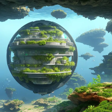 verdant, underwater research base, anti-gravity motorcycle, a planet with a thick, toxic atmosphere, forcing its inhabitants to ...